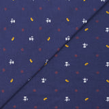 Jersey de coton imprimé café et baguette fond indigo