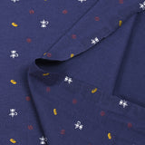 Jersey de coton imprimé café et baguette fond indigo
