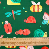 Cotton printed Lenny's world dark green background