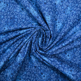 Cotton floral garden print with cobalt blue background