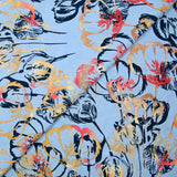 Viscose printed shadow of tulips blue background