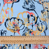 Viscose printed shadow of tulips blue background
