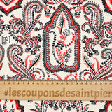 Coral cashmere-style printed crepe with ecru background