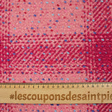 Tweed de laine mélangée à carreaux framboise et confettis fond rose