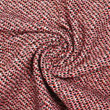 Maille jacquard polyviscose pois rouge et noir fond blanc