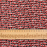 Maille jacquard polyviscose pois rouge et noir fond blanc