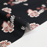 Cotton poplin printed aloha flower brown black background