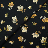 Cotton poplin printed pastel yellow flower and honey black background