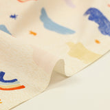 Cloud and sun printed cotton poplin on ecru background