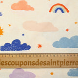 Cloud and sun printed cotton poplin on ecru background