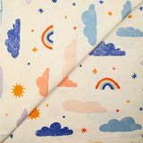 Cloud and sun printed cotton poplin on ecru background