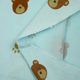 Double gauze printed teddy bear sky blue background
