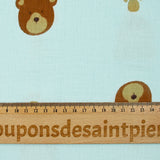 Double gauze printed teddy bear sky blue background