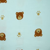 Double gauze printed teddy bear sky blue background