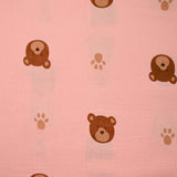 Double gauze printed teddy bear with pink background