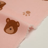 Double gauze printed teddy bear with pink background