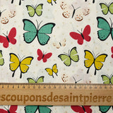 Cotton poplin printed with butterfly polka dots, beige white background