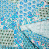 Gasa simple con estampado de patchwork de cachemira azul