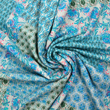 Gasa simple con estampado de patchwork de cachemira azul