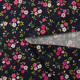 Cotton poplin printed mini pink flower on mineral blue background