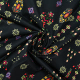 Pixel flower printed cotton poplin black background