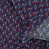 Red wave printed cotton with navy background