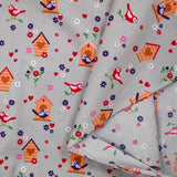 Cotton bird print gray background