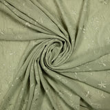 Polyester veil embroidered with sage green flowers and foliage