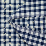 Cotton Vichy embroidered Flore navy blue