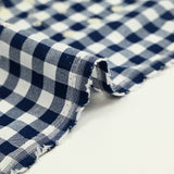 Cotton Vichy embroidered Flore navy blue