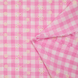 Cotton Vichy embroidered Pink Flora