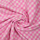 Cotton Vichy embroidered Pink Flora