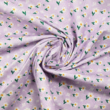 White daisy printed cotton poplin with purple background