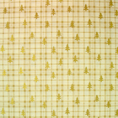 Coton de Noël imprimé tartan et sapin doré fond écru