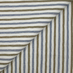 Coton doupionné effet seersucker rayé 7 mm marine et marron fond blanc cassé