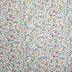 Coton imprimé Aurora fleurs rose et jaune fond blanc au mètre