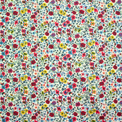 Coton imprimé Aurora fleurs rouge et jaune fond blanc au mètre