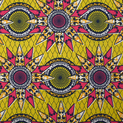 Coton imprimé ethnique Eindhoven fuchsia fond jaune
