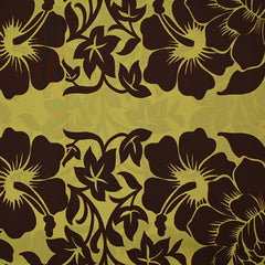 Coton imprimé fleurs géantes marron fond vert anis