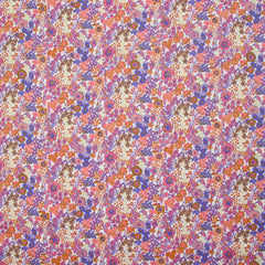 Coton imprimé Matilde fleurs corail et lavande au mètre