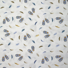 Coton imprimé plumes et souliers fond blanc