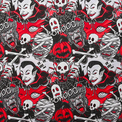 Coton imprimé vampires & créatures de la nuit rouge sang