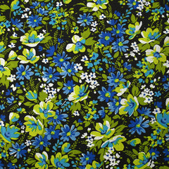 Coton imprimé vent floral bleu fond noir
