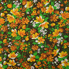 Coton imprimé vent floral orange fond marron
