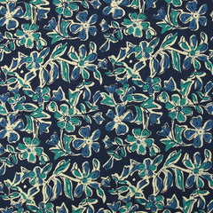 Coton indien imprimé Itanagar turquoise fond marine