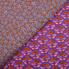 Coton matelassé double face Talia fleurs violet et brique au mètre