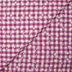 Coton Vichy brodé Flore prune