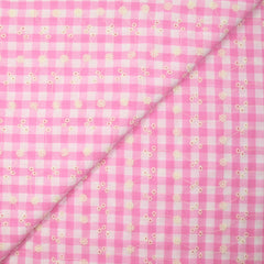 Coton Vichy brodé Flore rose