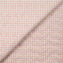 Coton Vichy brodé fond rose pastel