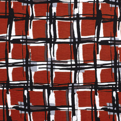 Crêpe viscose imprimé à carreaux fond marron